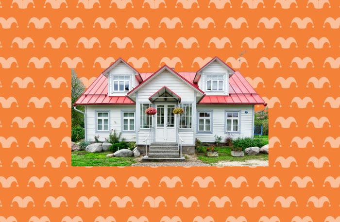 A house against an orange background